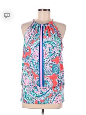 Lilly Pulitzer Sleeveless Halter Blouse Top Size M Pink Blue Paisley